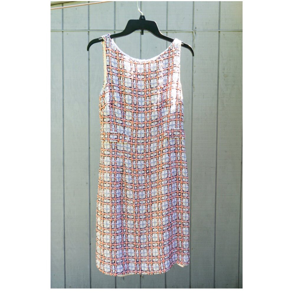 Milly Tweed Dress 10 Silk Lined White Orange Blue